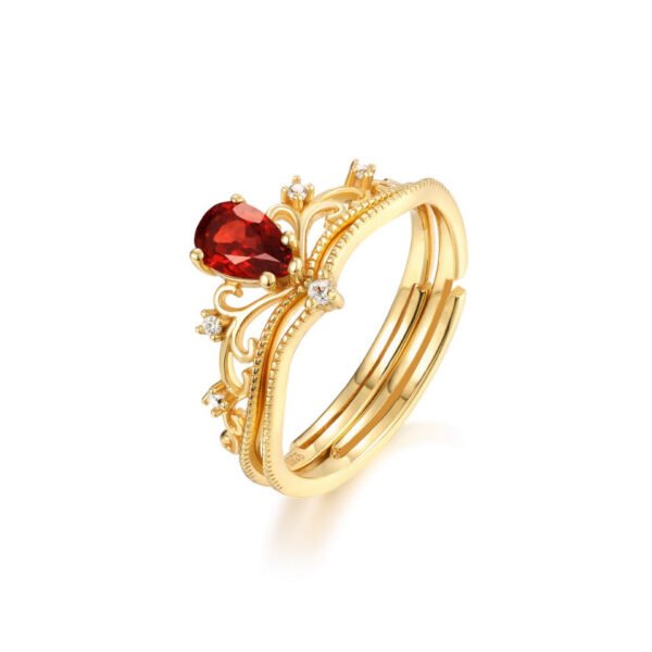 14k gold vintage garnet crown ring