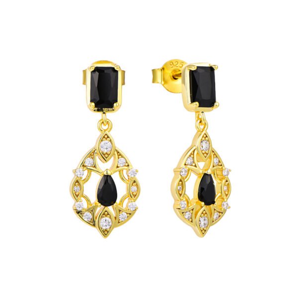 black spinel gold earrings