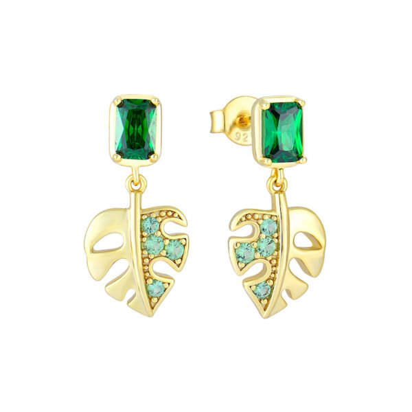 18k gold green zirconia leaf earrings