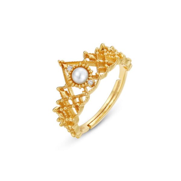 hollow lace pearl gold plated ring