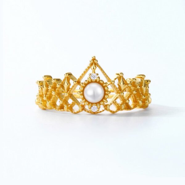 hollow lace pearl gold plated ring – Image 4