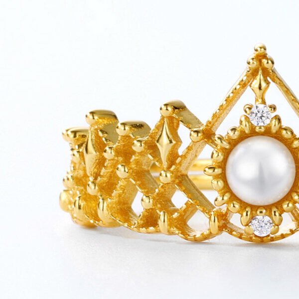 hollow lace pearl gold plated ring – Image 3