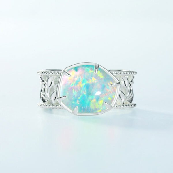 geometric minimalist opal sterling silver ring – Image 3