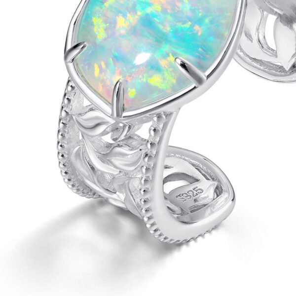 geometric minimalist opal sterling silver ring – Image 4