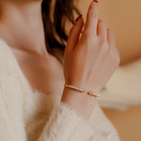 pearl and diamond open bracelet – Image 2