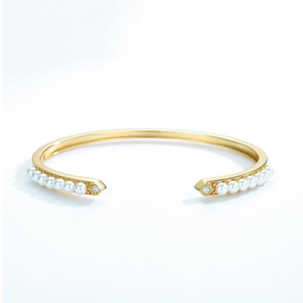 pearl and diamond open bracelet – Image 4