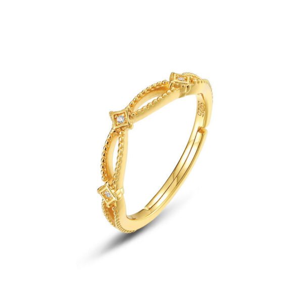 gold plated sterling silver and diamonds v shaped skeleton ring