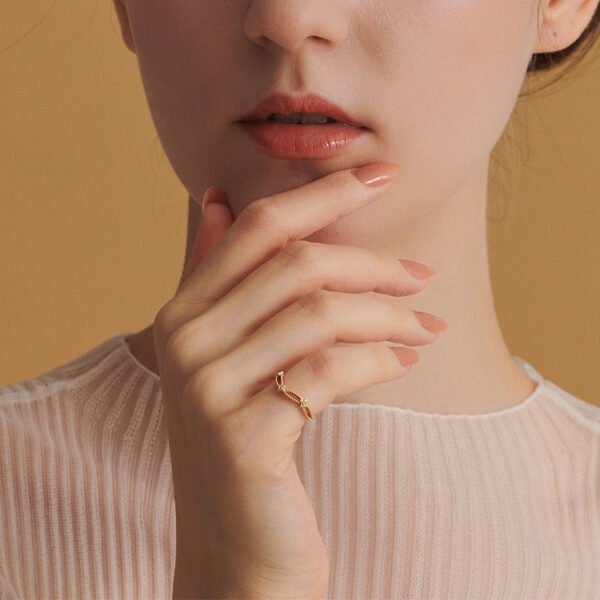 gold plated sterling silver and diamonds v shaped skeleton ring – Image 2