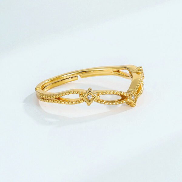 gold plated sterling silver and diamonds v shaped skeleton ring – Image 3