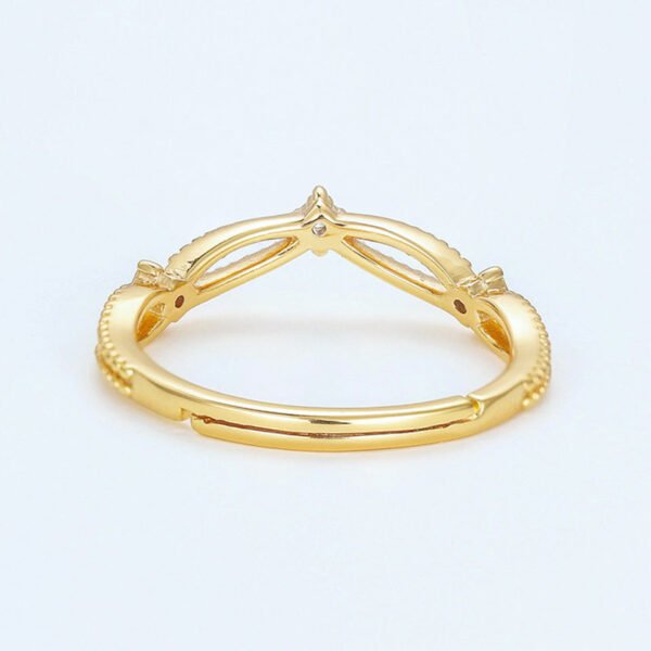 gold plated sterling silver and diamonds v shaped skeleton ring – Image 4