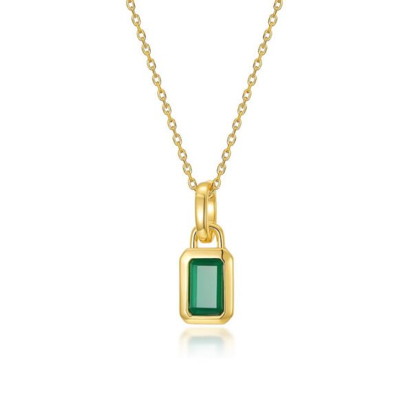 green agate pendant gold plated necklace