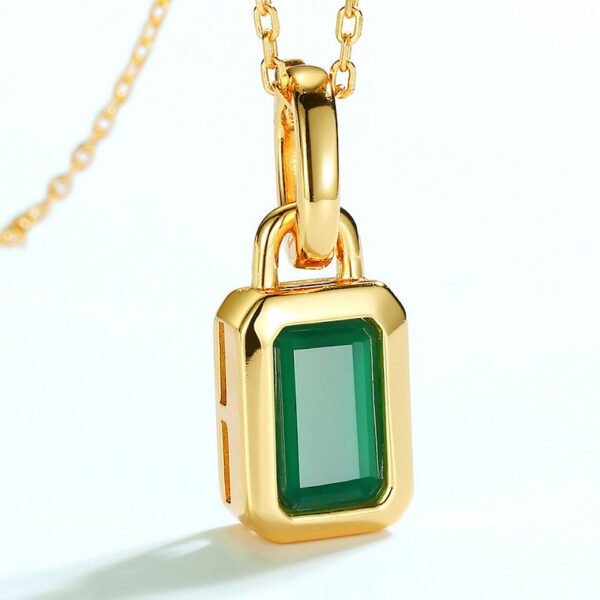 green agate pendant gold plated necklace – Image 2