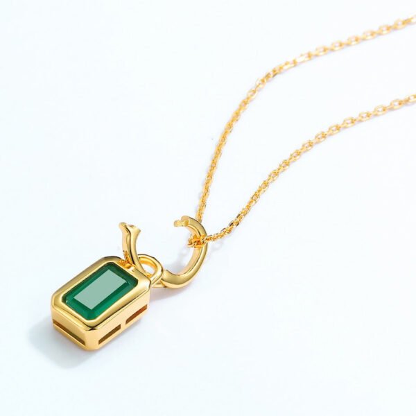 green agate pendant gold plated necklace – Image 3