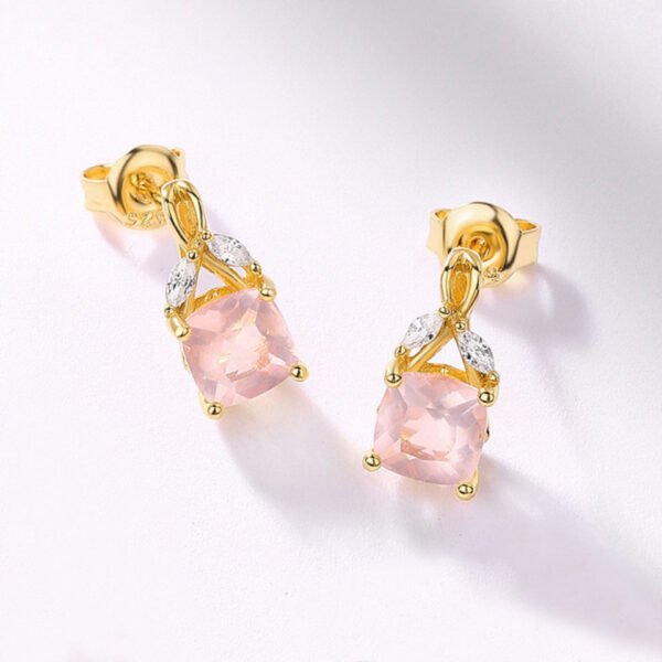 rose quartz gold earring – Image 2